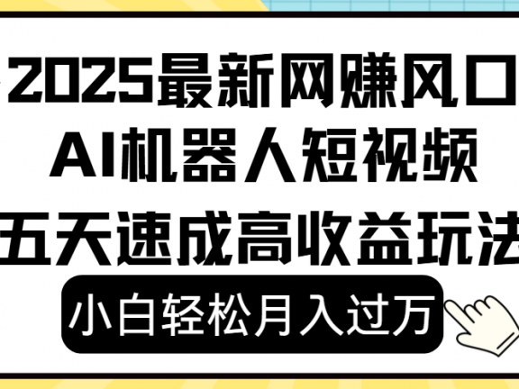 2025最新网赚变现风口，Ai 机器人短视频，小白轻松月入过万，五天速成高收益玩法